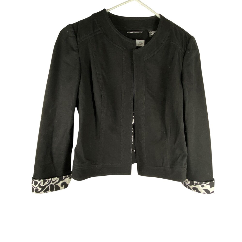 Saks Fifth Avenue Sport Jacket Womens 2 Petite Black Open Front Collarless
